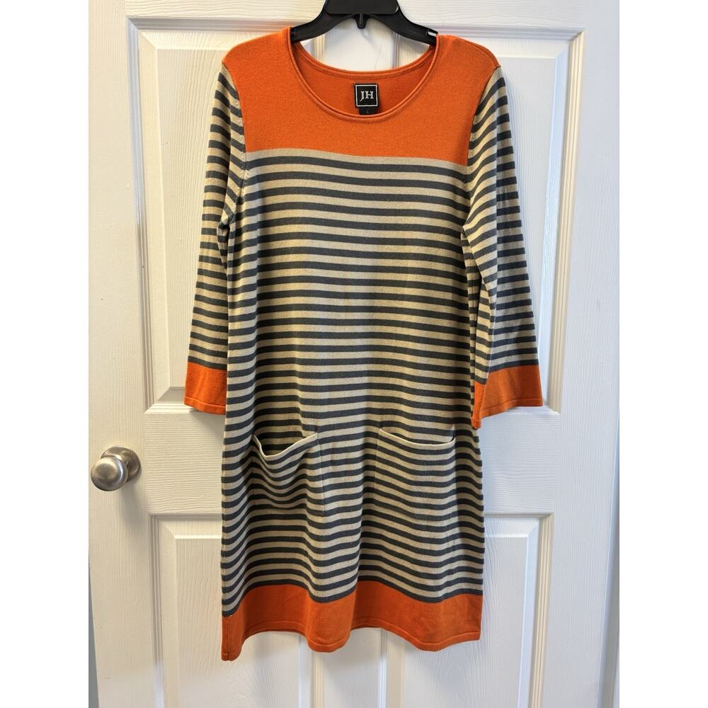 Jessica Howard Womens Orange Colorblock Striped Sweater dress Large